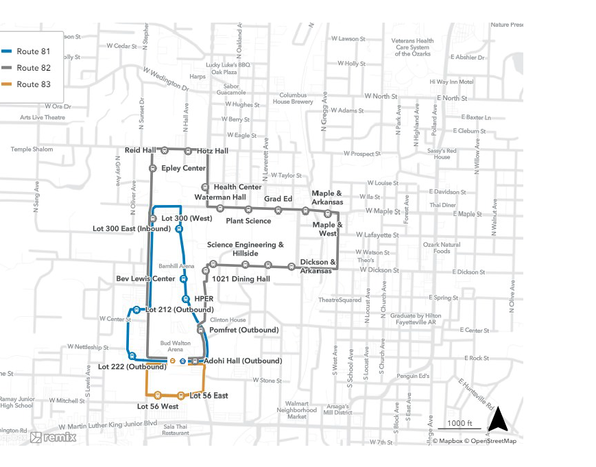 Map of Routes 81, 82, and 83 for Basketball games