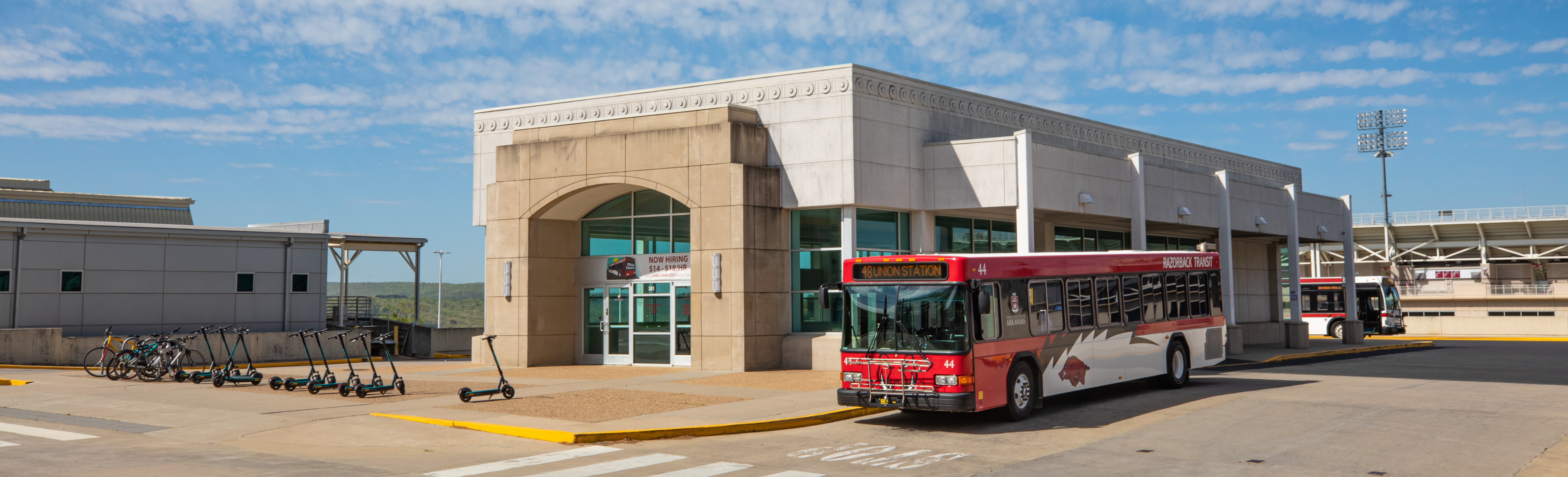 photograph of a bus pulling out of the bus station on Garland Ave
